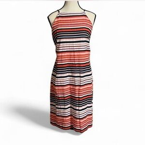 Tommy Hilfiger Dress Sz 14 Striped Halter Neck Americana Linen Blend